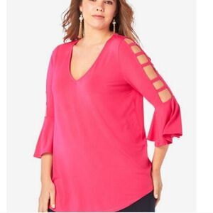 New. Stunning Barbie core style hot pink cold shoulders blouse 32w.